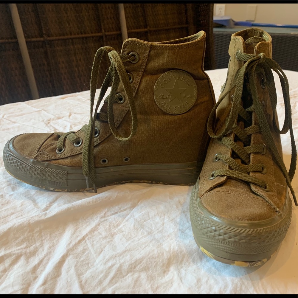 Olive green hidden wedge Converse sneakers